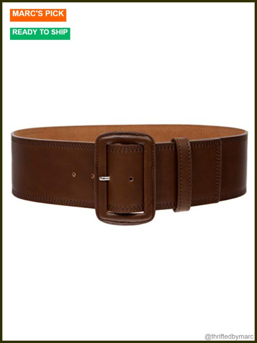 Wide High Waist Stitch Rectangular Leather Belt 3"